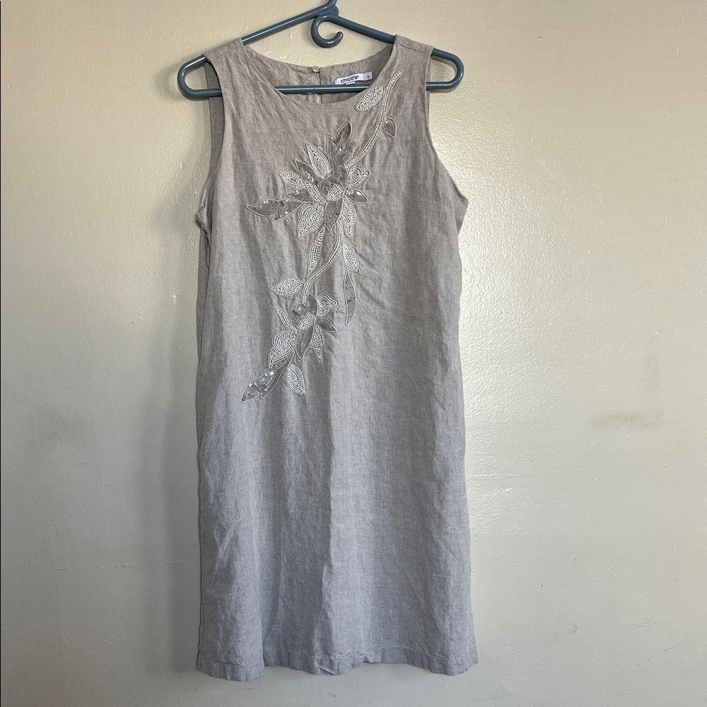Coldwater Creek Light Gray Embroidered Mini Dress
